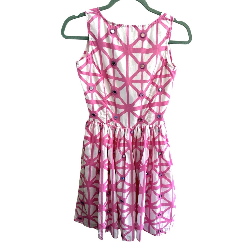 SHERIDAN French Pink & White Abstract Mirror Embellished Fit &Flare Dress Size 0